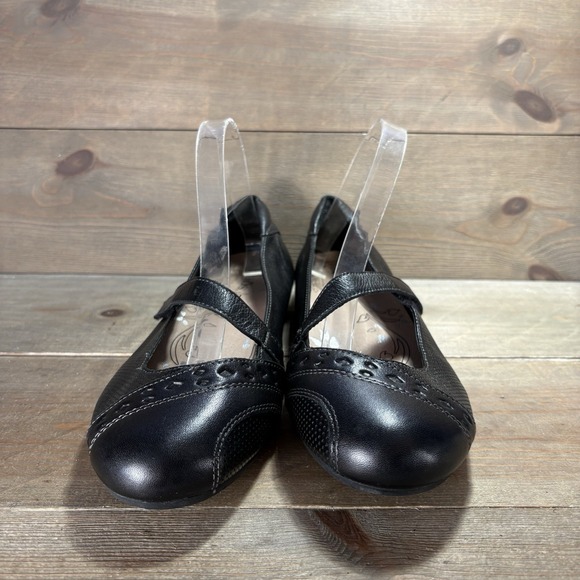 taos scamp womens size 10 shoes black leather slip on comfort work casual flats - Picture 5 of 9